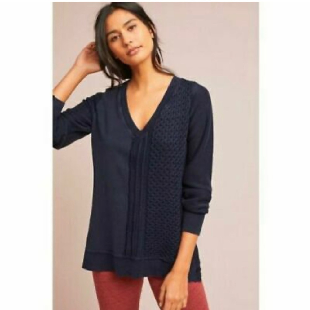 🍁 NWOT Anthropologie Navy Tunic Sweater - Medium